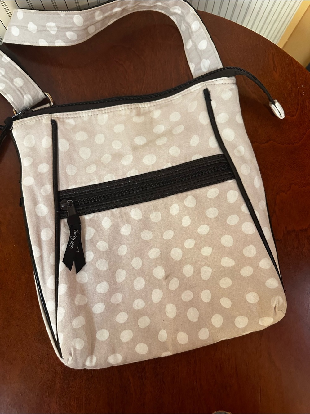 Thirty-One Polka Dot Crossbody Shoulder Bag - Cream/White